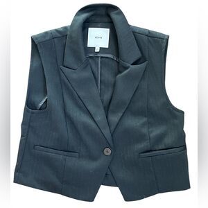 ICHI Black Pinstriped Vest Size Medium Classic Preppy Layer Metallic Stripes